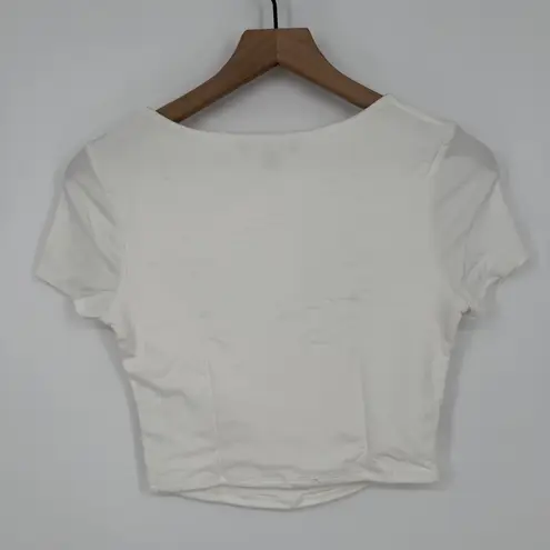 FORE Off White Twist Front Cutout Short Sleeve Crop Top Tee
