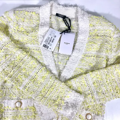 Balmain Yellow and White Tweed Cardigan 42 FR 10 US DF1KL106KG71