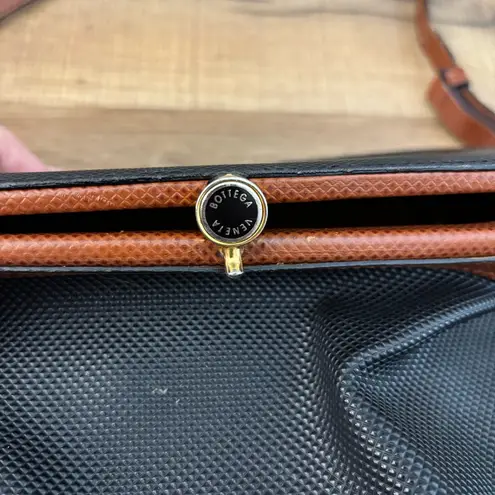 Bottega Veneta Gold Tone Black Leather Crossbody Bag Purse Vintage Marco Polo