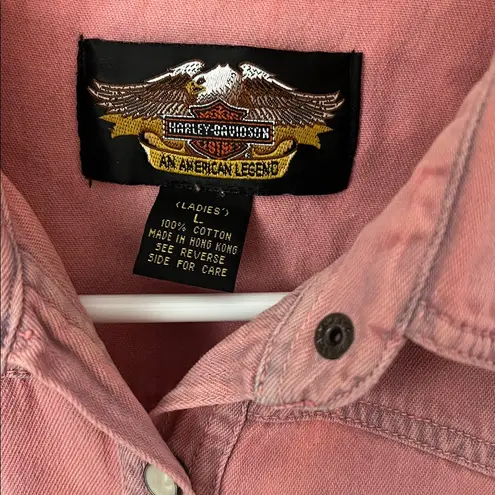 Harley Davidson Women’s Pink Pearl Snap Sleeveless Biker Vest, size Large #