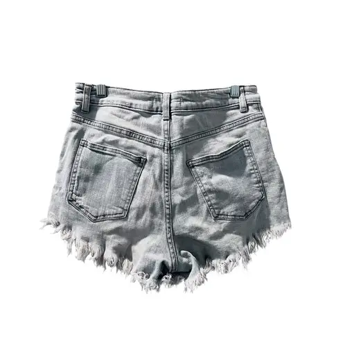 Just USA Button Fly Cut Off Denim Jean Shorts Size Medium Distressed Blue Pocket