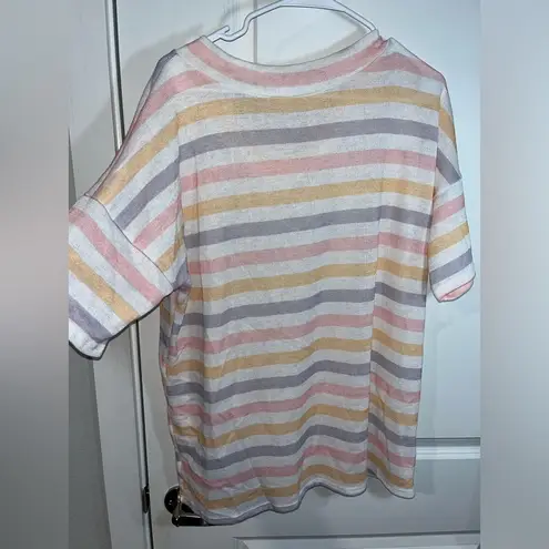 BomBom Pastel Stripped Knitted Spandex Polyester Short Sleeve Blouse Size XL