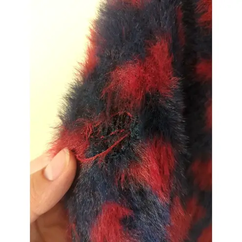 RTR Thakoon Navy Red Printed Fuzzy Mock Neck Pullover Sweater Size M soft Blue Size M