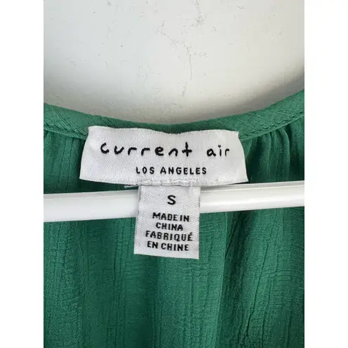 Current Air Green Belted Crepe Ruffle Tiered Tie Neck Dress Small
