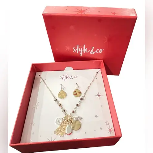 Style & Co NEW  NECKLACE & Disc Drop EARRINGS Set Gold-Tone Multi-Charm Pendant