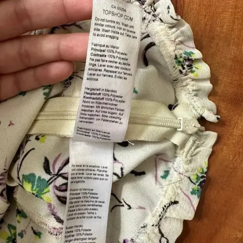 Topshop  US 2 Light Yellow Crop Top Ruffle‎ Strap Tank Purple Floral Vine