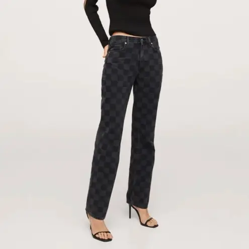 Mango ‎ Gotta Love Checkerboard High Rise Straight Leg Jeans Size 1