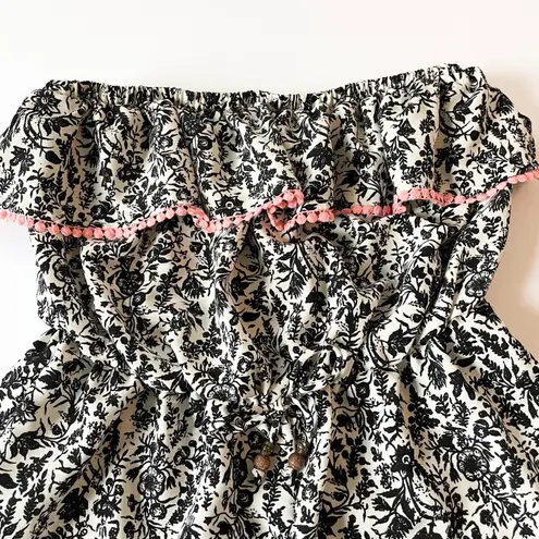 Rewind  Romper Off Shoulder‎ Floral Print Pom Trim Drawstring Waist Size L Summer thumbnail 4