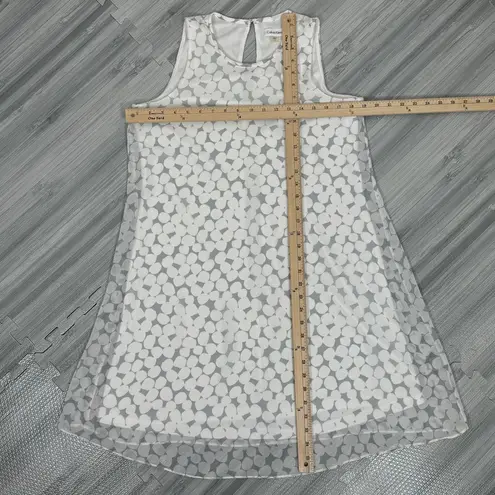 Calvin Klein  Polkadot Chiffon Sleeveless Tent Swing Dress White Grey Size 8