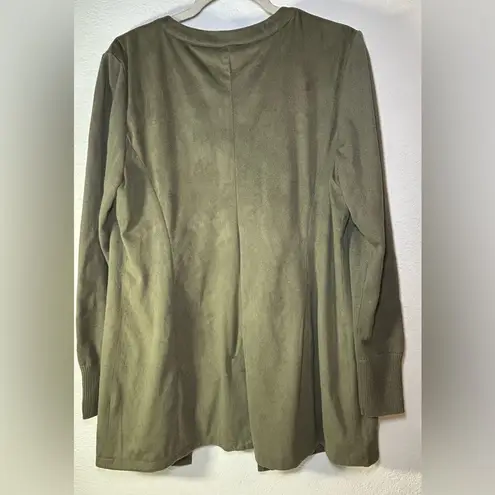 H by Halston Long Jacket Tunic Zippered Faux Suede Fully Lined Olive Coat Sz 14