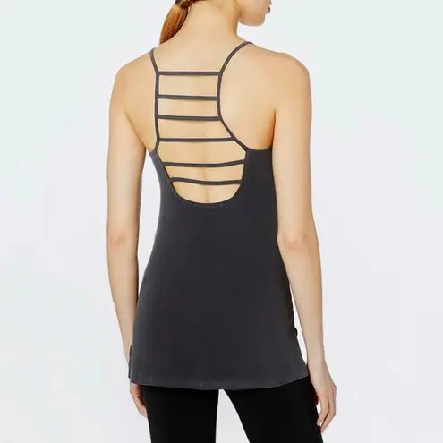 NUX XS Ladder Tank Top Gray Strappy Sleeveless Stretch Workout Top Gym Cami Grey