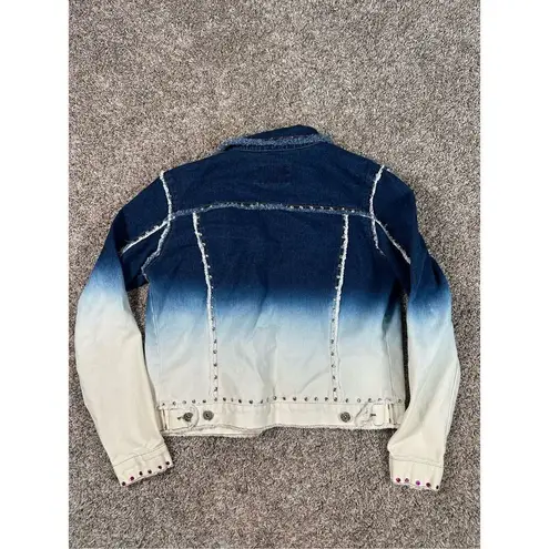 vintage 90s y2k zana di ombre jean denim jacket embellished rhinestone studs L Size L