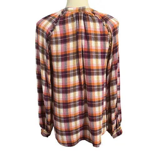 Pilcro Pilco | Women's Plaid Ruffle Oversized Festival Button Down Tunic Top Sz S