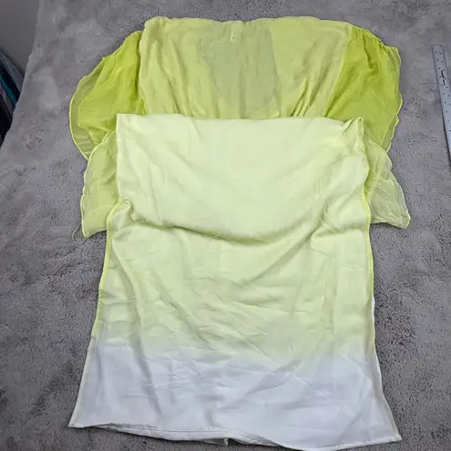 Catherine Malandrino kimono Maxi Dress Sheer Silk Yellow Drawstring L Fairy Y2K