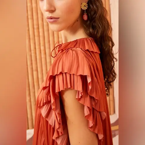 Ulla Johnson Elli Top Satin Blouse Shirt Orange Size 2 As Seen On TV Pleated Tie