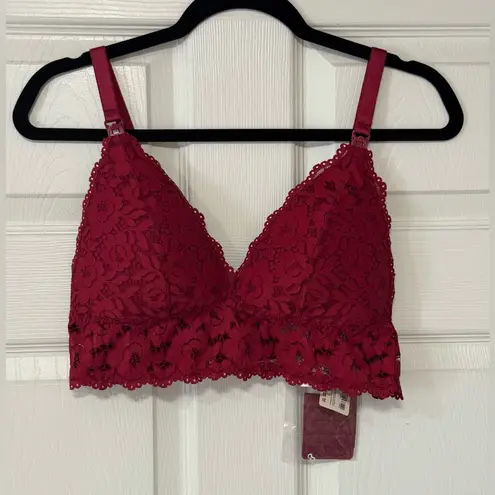 Momanda Lace Plunge Nursing Bralette in Cerise Size 40B NWT Red
