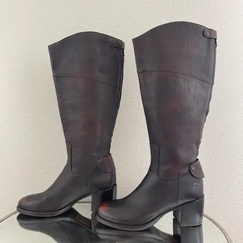 Patricia Nash Dark Brown Red Leather Loretta Tall Knee High Riding Heeled Boots