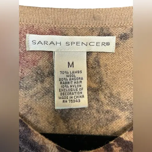 Vintage Sarah Spencer Women’s Floral Wool Angora Blend Sweater Cardigan Medium Brown