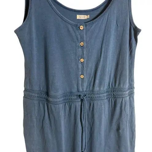 Faherty Terra Blue Scoop Neck Sleeveless Straight Leg Organic Cotton Jumpsuit L Size L