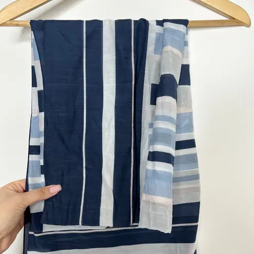 Cuyana Large Navy Blue Light Blue Pink Grey Striped Cotton/Silk Scarf Italy
