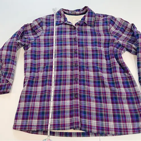 LL Bean Purple Plaid Sherpa Fleece Lined Flannel‎ Shirt Jacket Shacket LARGE