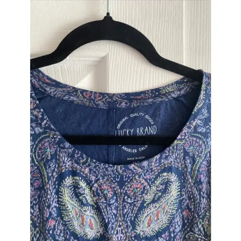 Lucky Brand  Women's XS Blue Paisley Scoop Neck Boho Top Comfort On The Go Indie