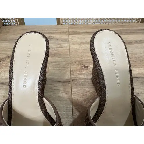 Veronica Beard Dali Single Woven Leather Wedge Sandals Brown Size 8.5 NWOB