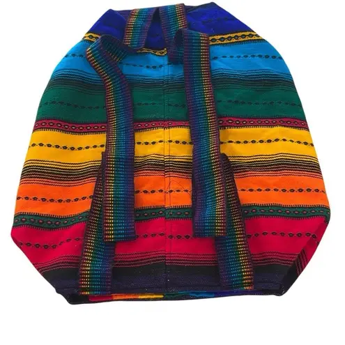 Backpack Unisex Large Rainbow Striped Tribal Print Lightweight Drawstring Boho Blue