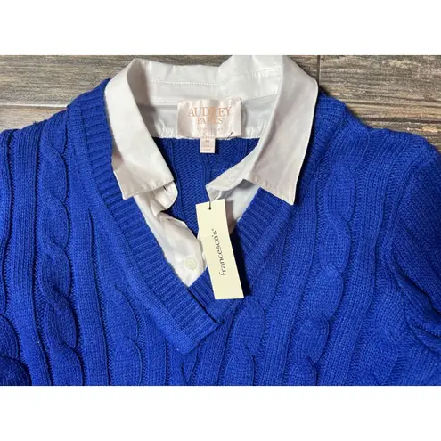 NWT Francesca's Audrey Parks Sweater Dress Shirt Combo Blue Cable Knit Medium