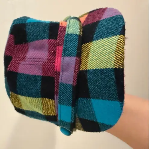 Payless Shoe Source Plaid Newsboy Cap in Blue and Yellow and Pink VTG Y2K