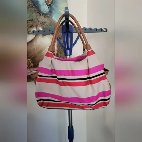 Kate Spade  "Preloved" Large Leather/Canvas Striped Oak Island Shoulder Bag