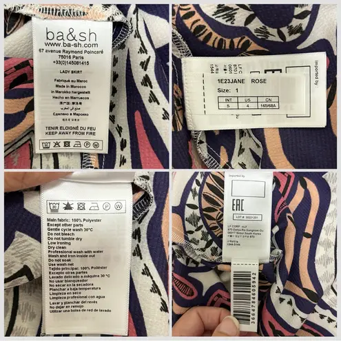 Ba&sh BASH Janel Pink Purple Boho Print Lightweight Pleated Satin Midi Skirt