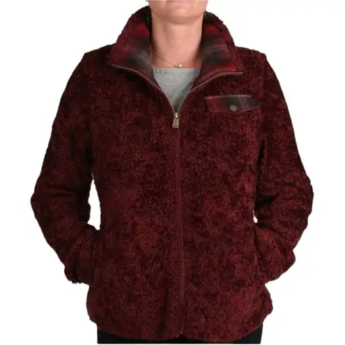 Pendleton womens medium red burgundy zip up jacket schaket warm cozy fall plaid