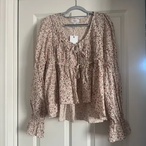 ANNIEWEAR floral tie front top in oatmeal rose Pink Size L