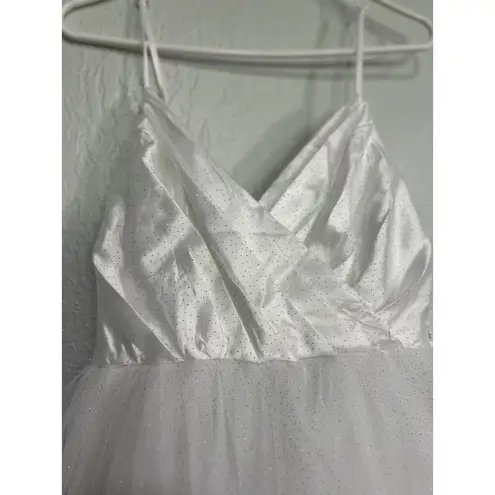 LULUS Spellbinding Beauty White Glitter Sleeveless Tulle Maxi Dress NEW