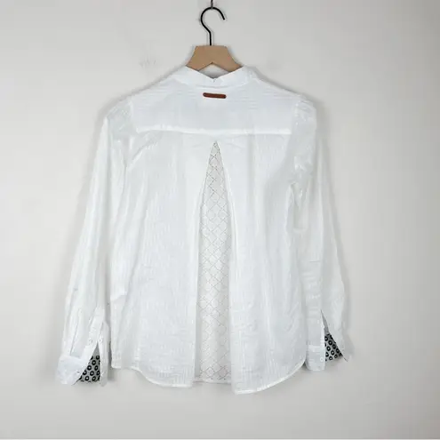 Birds of Paradis by Trovata Cotton Popover Button Blouse Shirt White