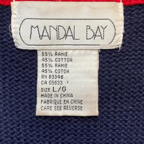 Vintage 90s Picnic BBQ Knit Sweater Vest Embroidered Patriotic Red White Blue Size L