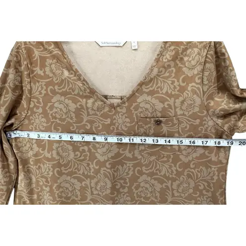 Soft Surroundings Tunic Top Womens S Tan Faux Suede Floral Roll Tab Boho Chic