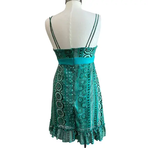 Love Tease Y2K Green Floral Geometric Print Front Bow Baby Doll Dress Size 5