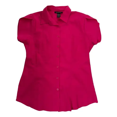 Ashley Stewart Size 12 Button Down Shirt Collared Short Sleeve Pink Cotton