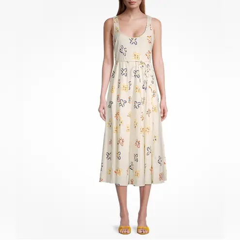 Rebecca Taylor Flame Fleur Linen Blend Midi Dress 00