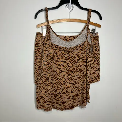 Lates cami tank top & shorts pajama set tan with black dots women’s size large Brown