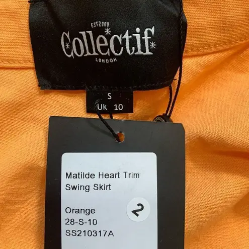 Collectif Matilde Heart Trim Swing Skirt Orange Retro Circle A