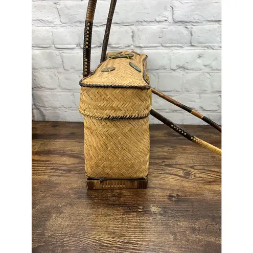 Vintage Straw Handmade Bag Summer Beach Weave With Lid Chinese Accents