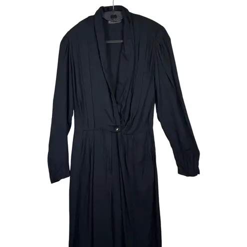 Vtg Calhoun Jumpsuit sz 7/8 Black Wide Leg Tapered Low Neckline Retro Draped 80s