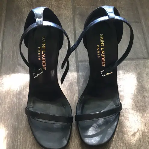 Saint Laurent  Calfskin Jane 105 Wedge Sandal 36 Black