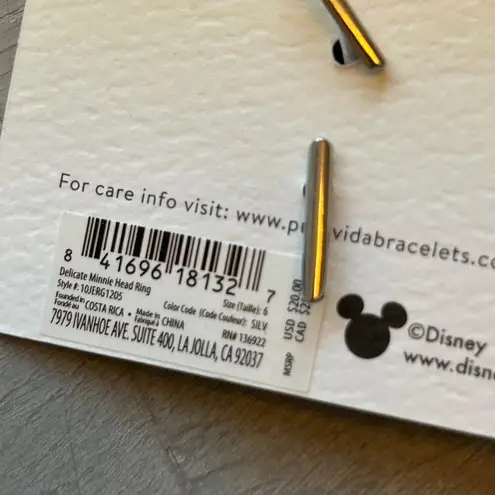 NWT Set of 2 Pura Vida Disney Minnie Mouse Rings Minnie Ears Minnie Bow Size 6 Silver