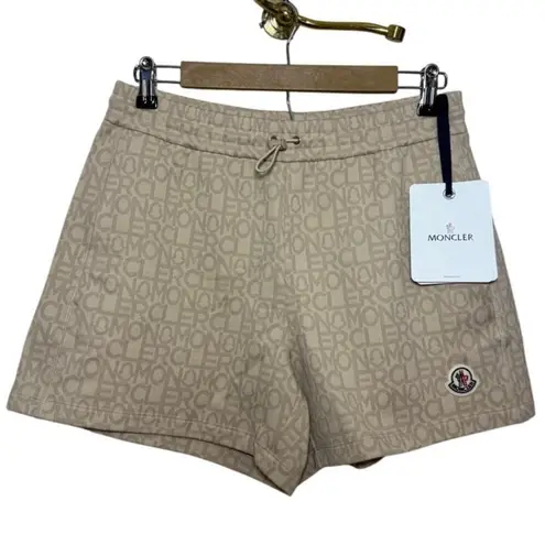 Moncler NWT Monogram Drawstring Shorts – Beige Logo Print Luxury Style, Size S - Image 6