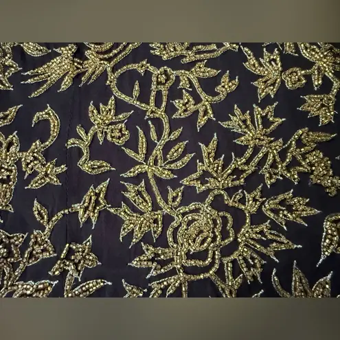 Vintage Oleg Cassini Black Tie beaded gold silk evening top, size small