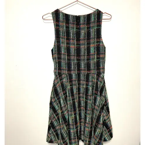 Slate + Willow Classic Plaid Green w/ Neon Stripe Accents Tweed Sleeveless Dress